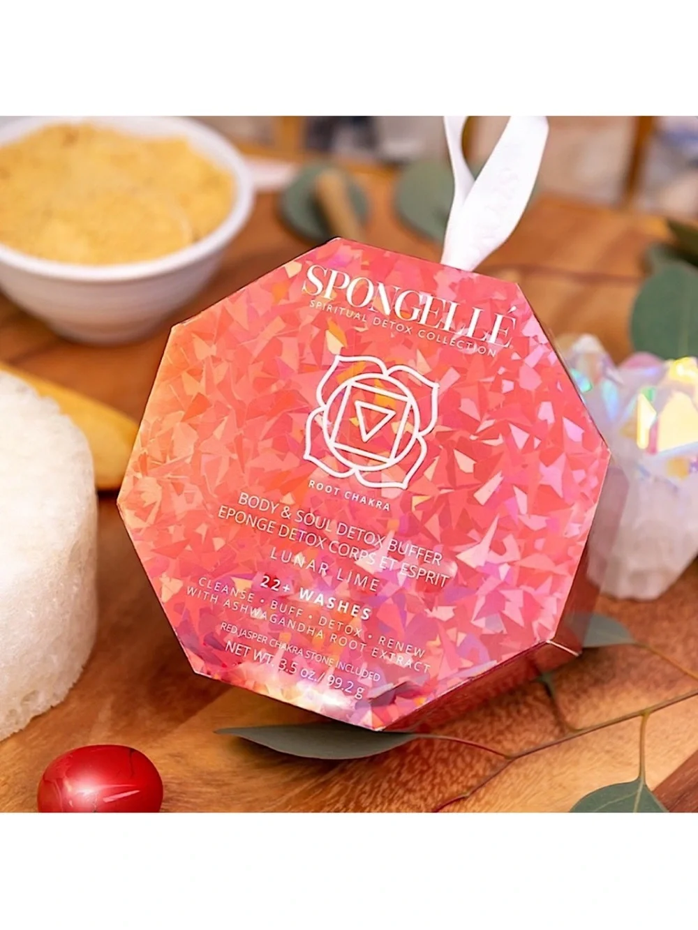 Spongelle Spiritual Detox Buffer Lunar Lime with Red Jasper Root Chakra Stone